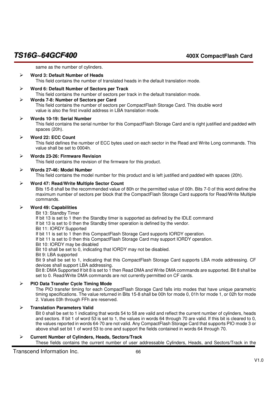 Transcend Information CompactFlash TS16G-64GCF400 User Manual | Page 66 / 88