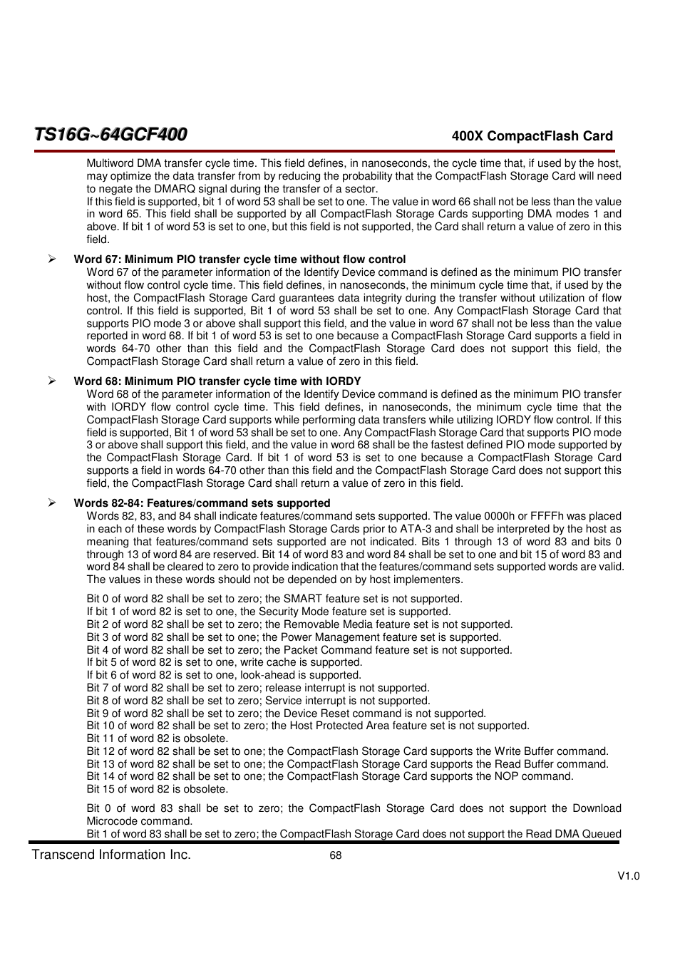 Transcend Information CompactFlash TS16G-64GCF400 User Manual | Page 68 / 88