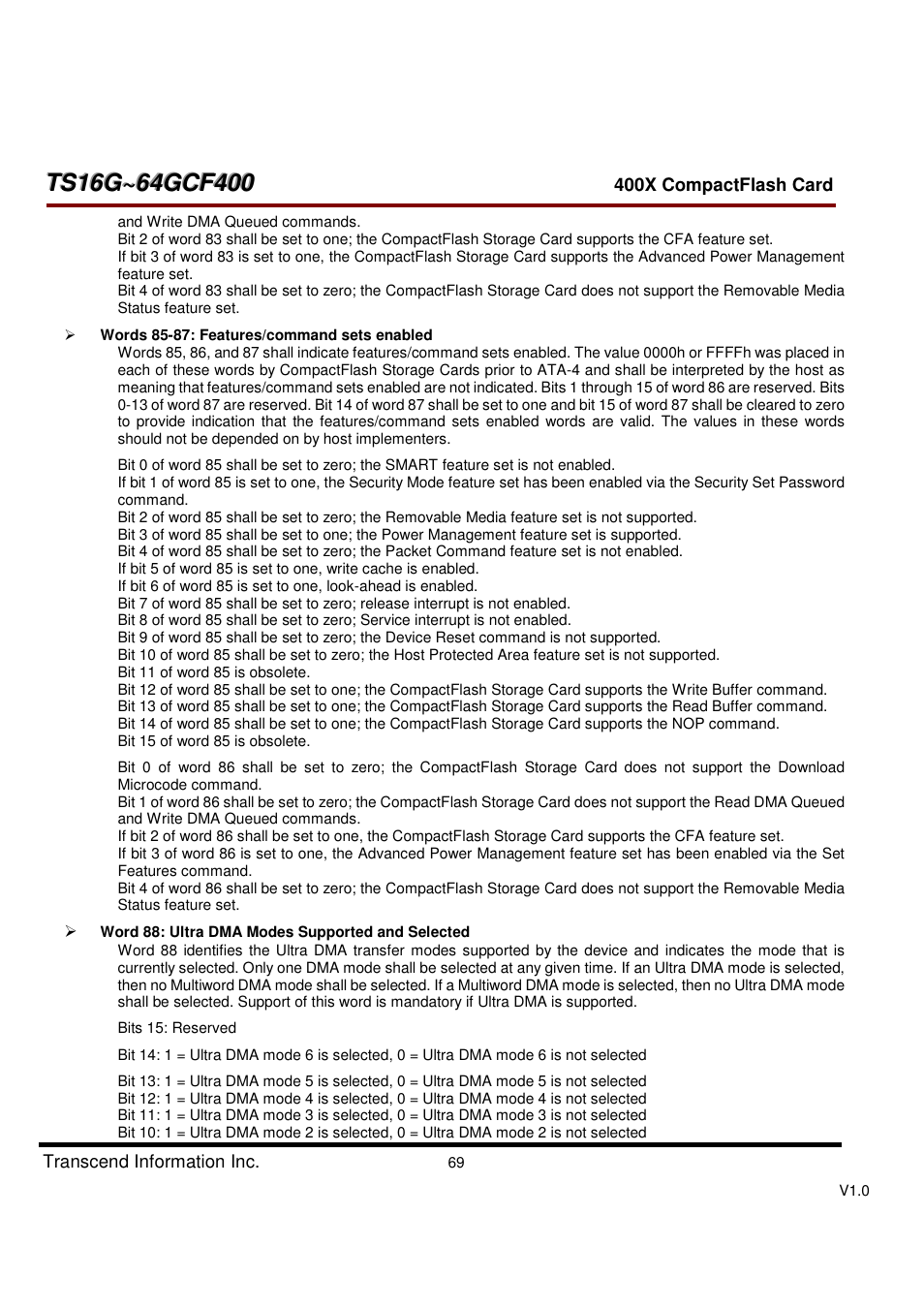 Transcend Information CompactFlash TS16G-64GCF400 User Manual | Page 69 / 88