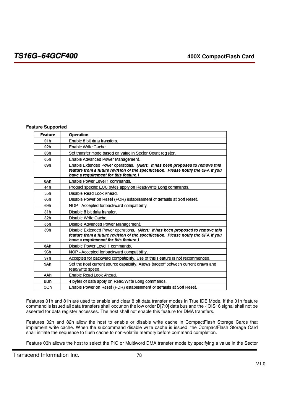 Transcend Information CompactFlash TS16G-64GCF400 User Manual | Page 78 / 88