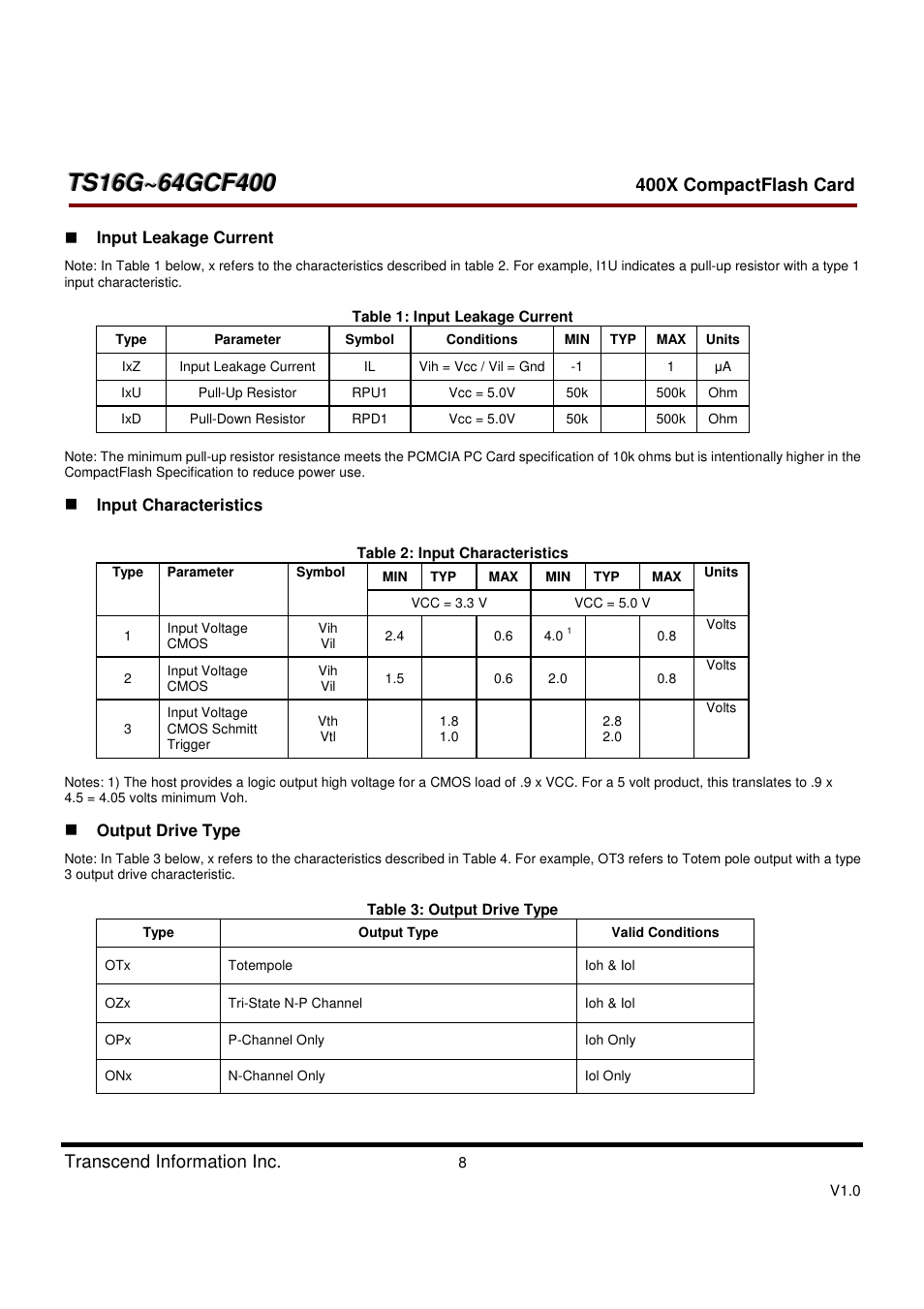 Transcend Information CompactFlash TS16G-64GCF400 User Manual | Page 8 / 88