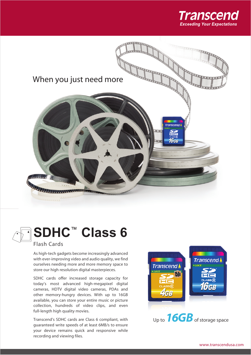 Transcend Information SDHC Class 6 User Manual | 2 pages