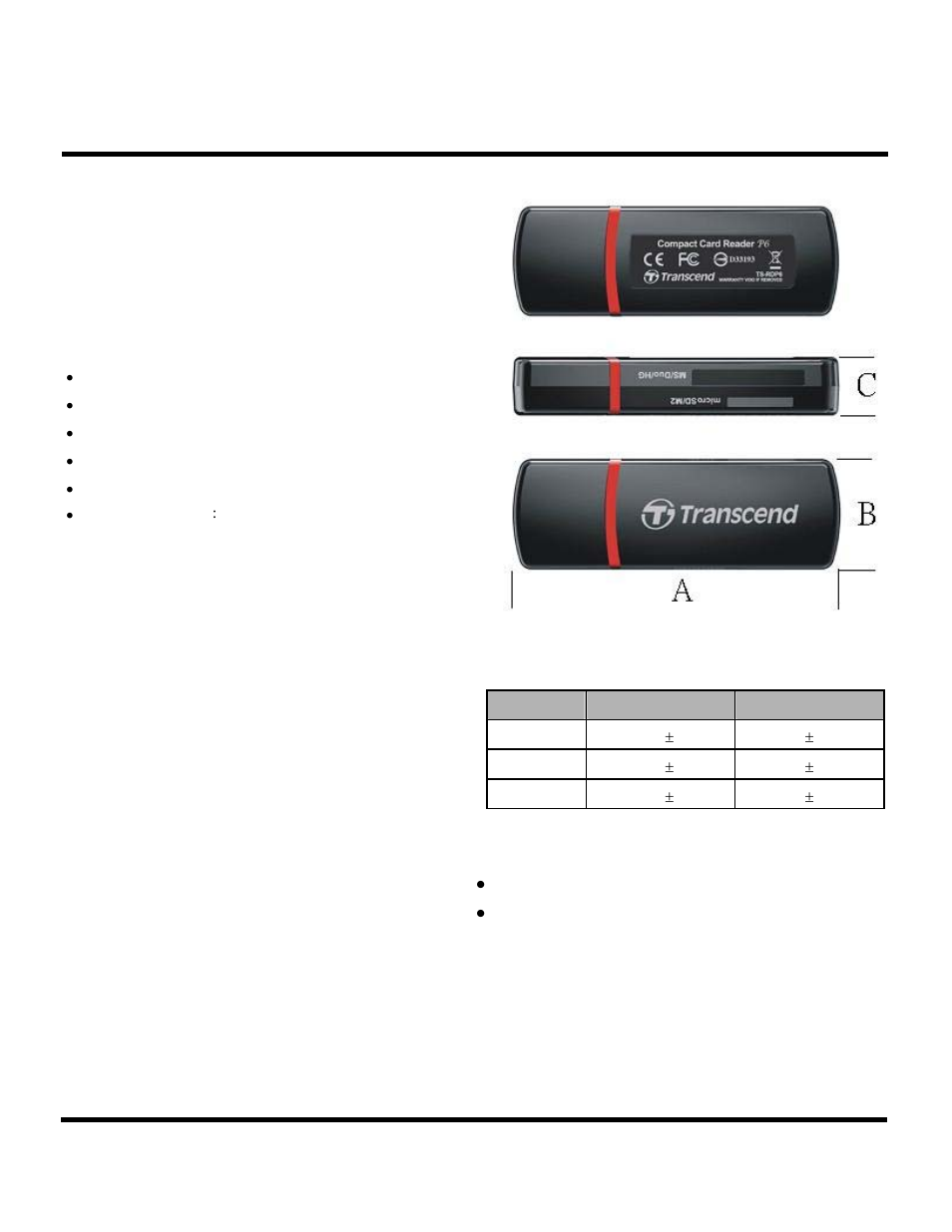 Transcend Information USB2.0 Compact Card Reader TS-RDP6 User Manual | 3 pages