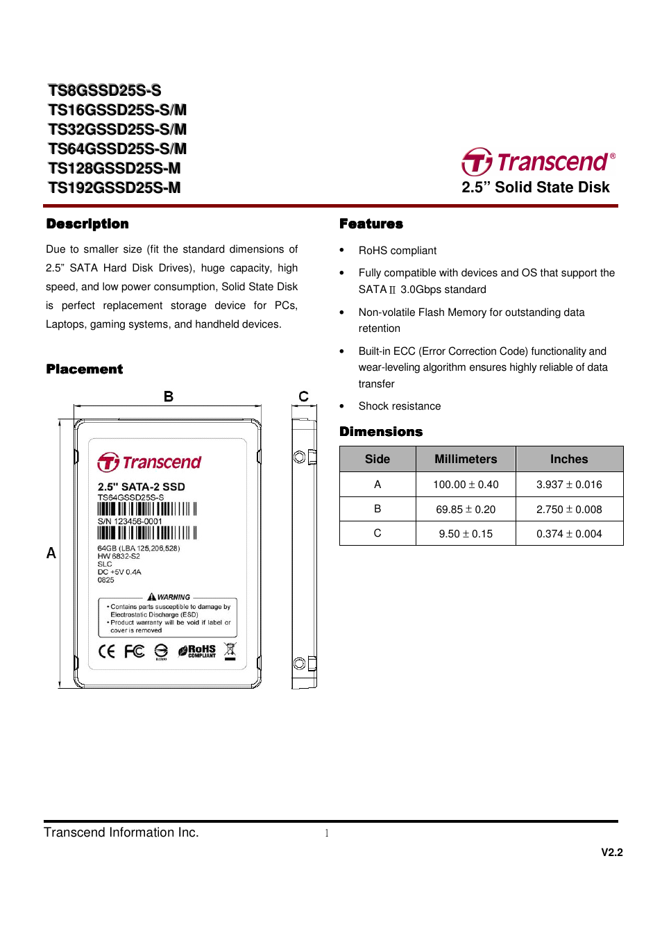 Transcend Information TS32GSSD25S-S User Manual | 39 pages