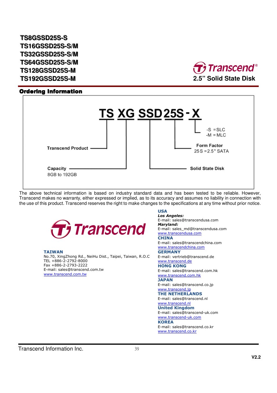 Transcend Information TS32GSSD25S-S User Manual | Page 39 / 39