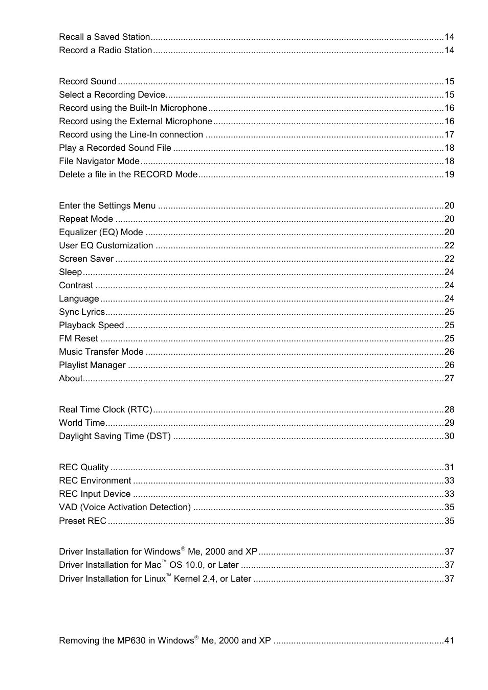 Transcend Information MP630 User Manual | Page 3 / 64