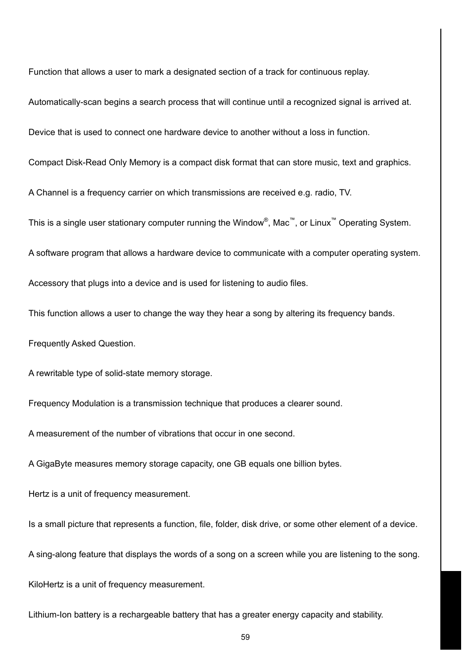 Terminology, Terminol ogy | Transcend Information MP630 User Manual | Page 63 / 64