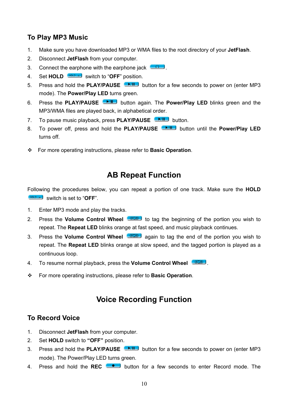 Ab repeat function, Voice recording function | Transcend Information 128 User Manual | Page 13 / 28