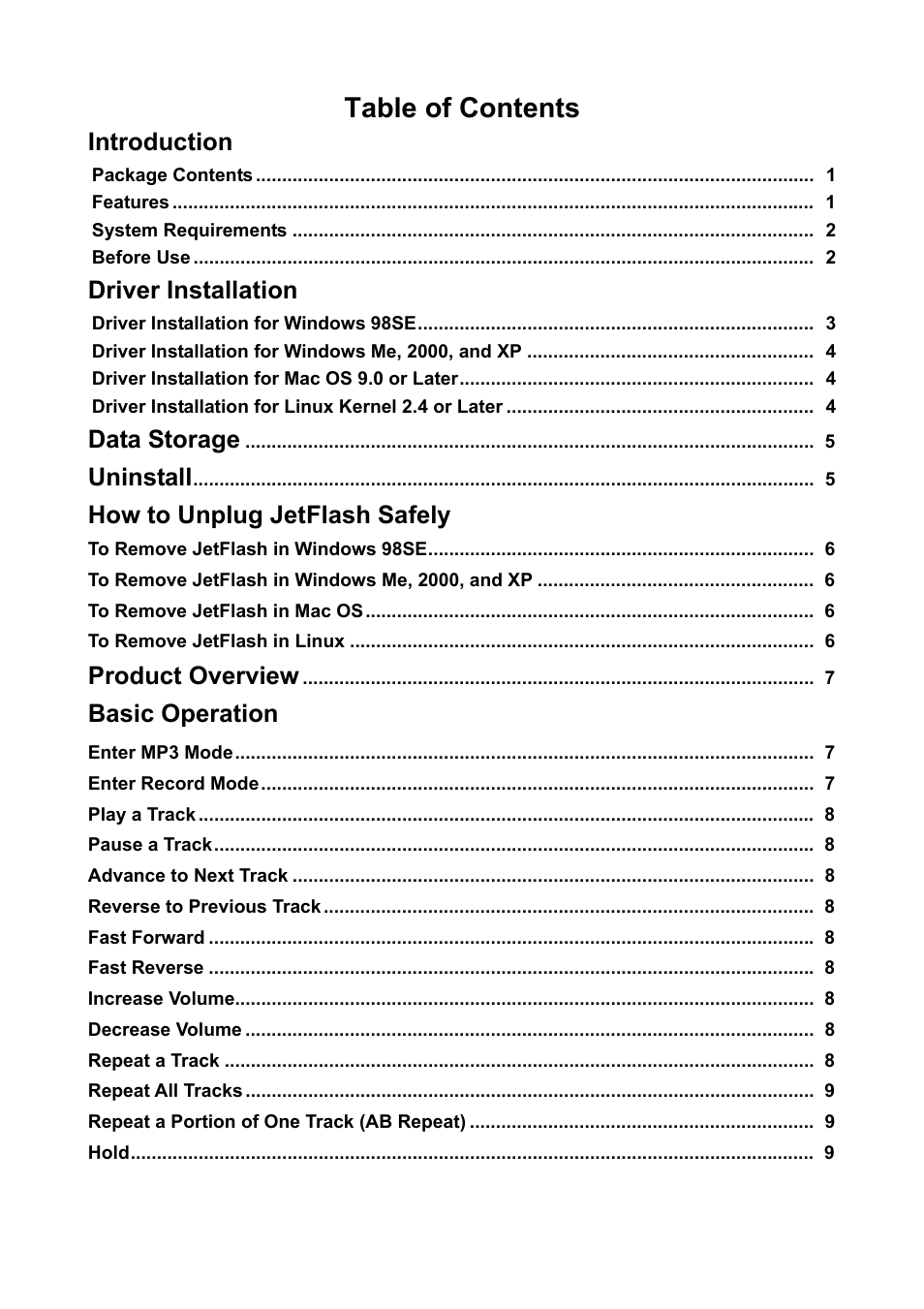 Transcend Information 128 User Manual | Page 2 / 28