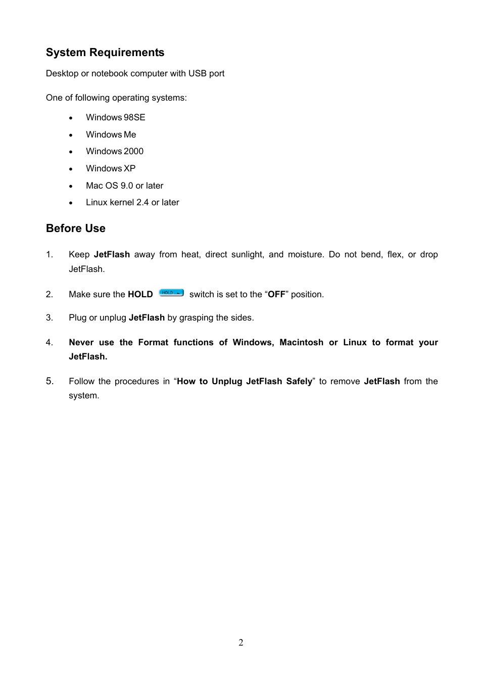 System requirements, Before use | Transcend Information 128 User Manual | Page 5 / 28