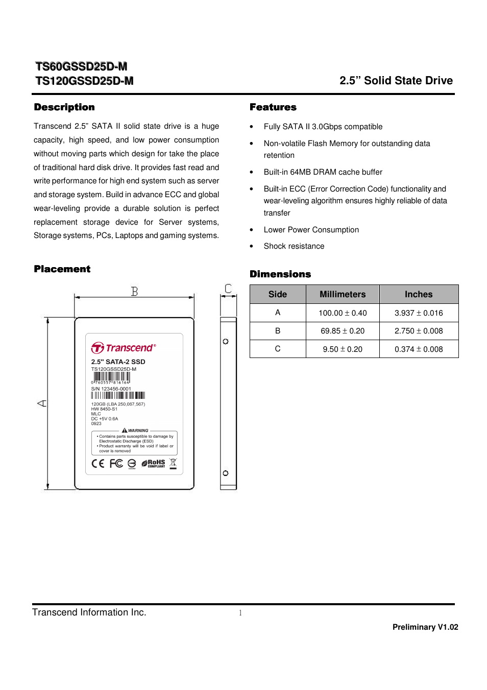 Transcend Information TS60GSSD25D-M User Manual | 18 pages