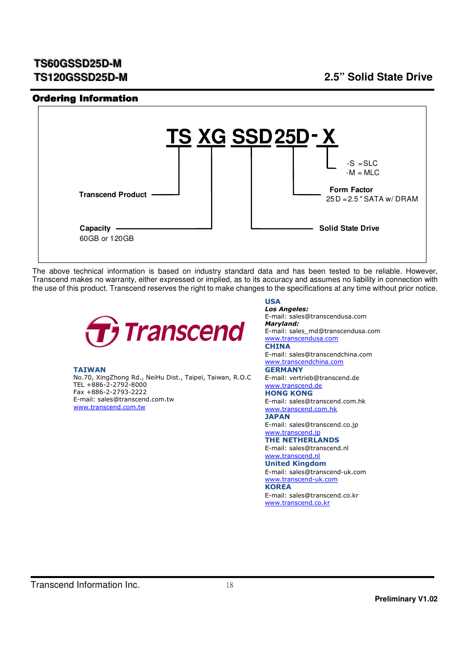 Ts xg ssd25d- x | Transcend Information TS60GSSD25D-M User Manual | Page 18 / 18