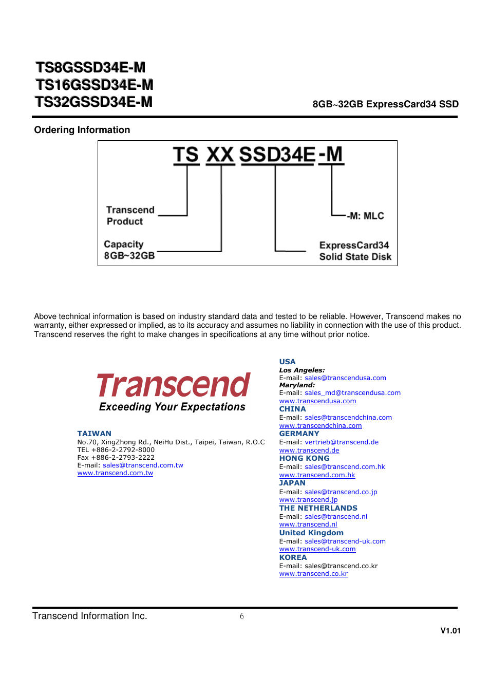 Transcend Information ExpressCard TS32GSSD34E-M User Manual | Page 6 / 6
