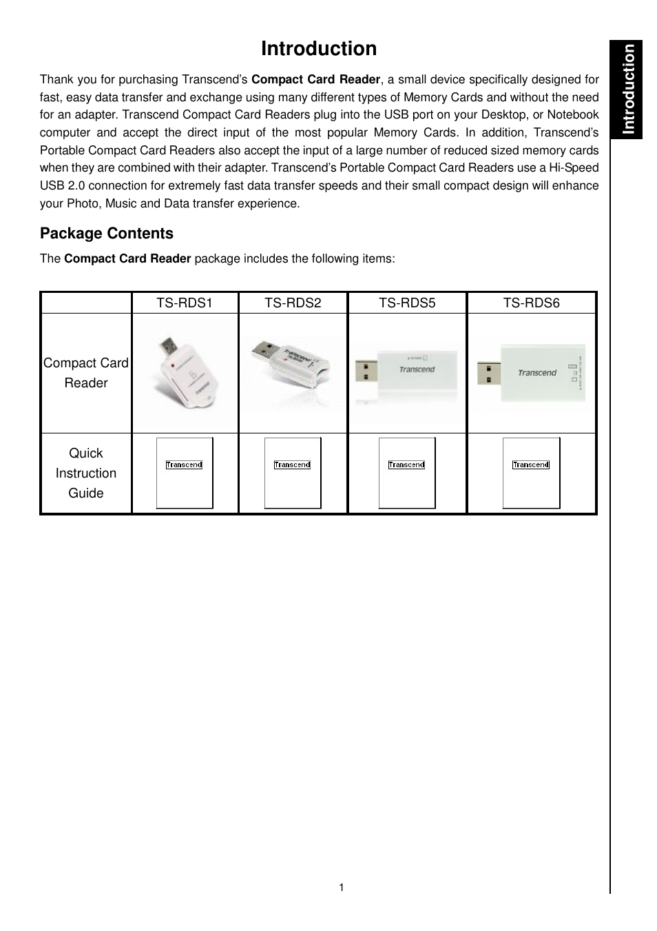 Introduction | Transcend Information RDS1/S2/S5/S6 User Manual | Page 3 / 21