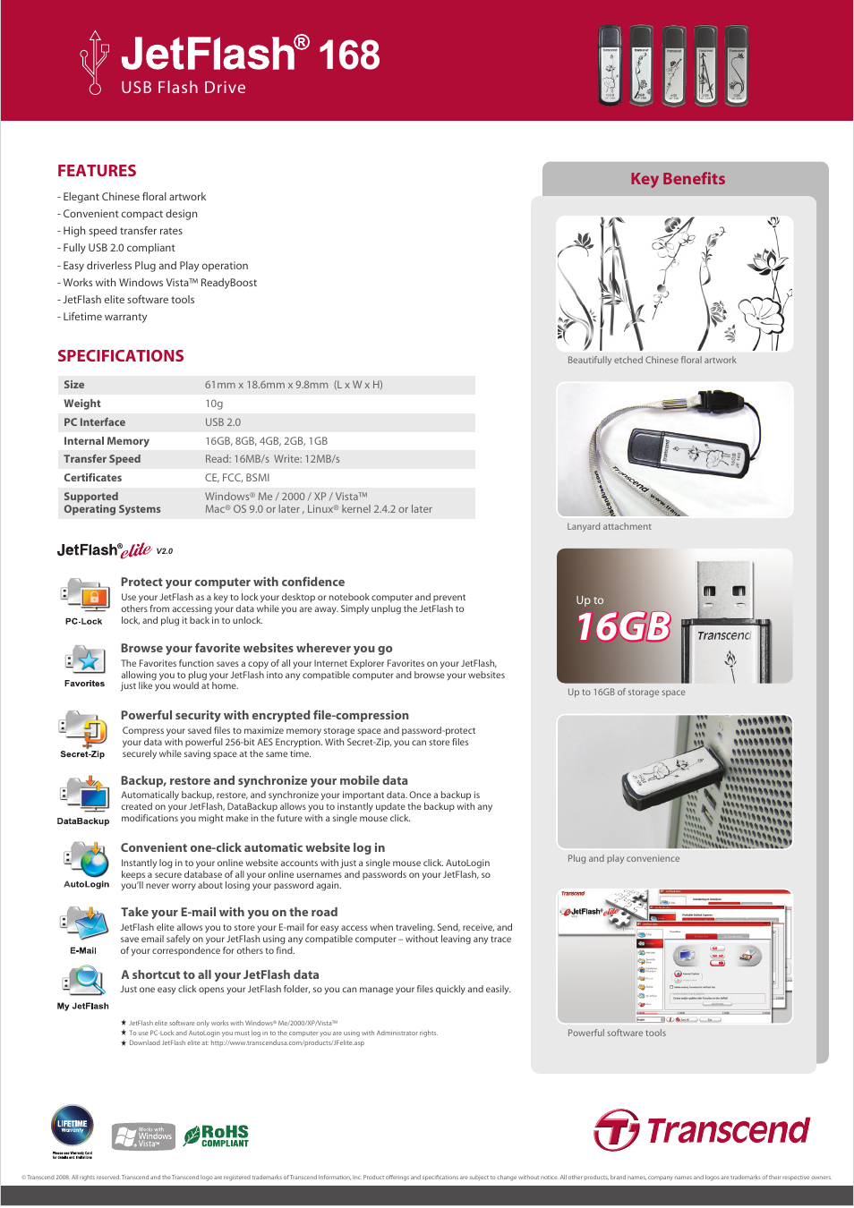 16gb | Transcend Information JetFlash 168 User Manual | Page 2 / 2