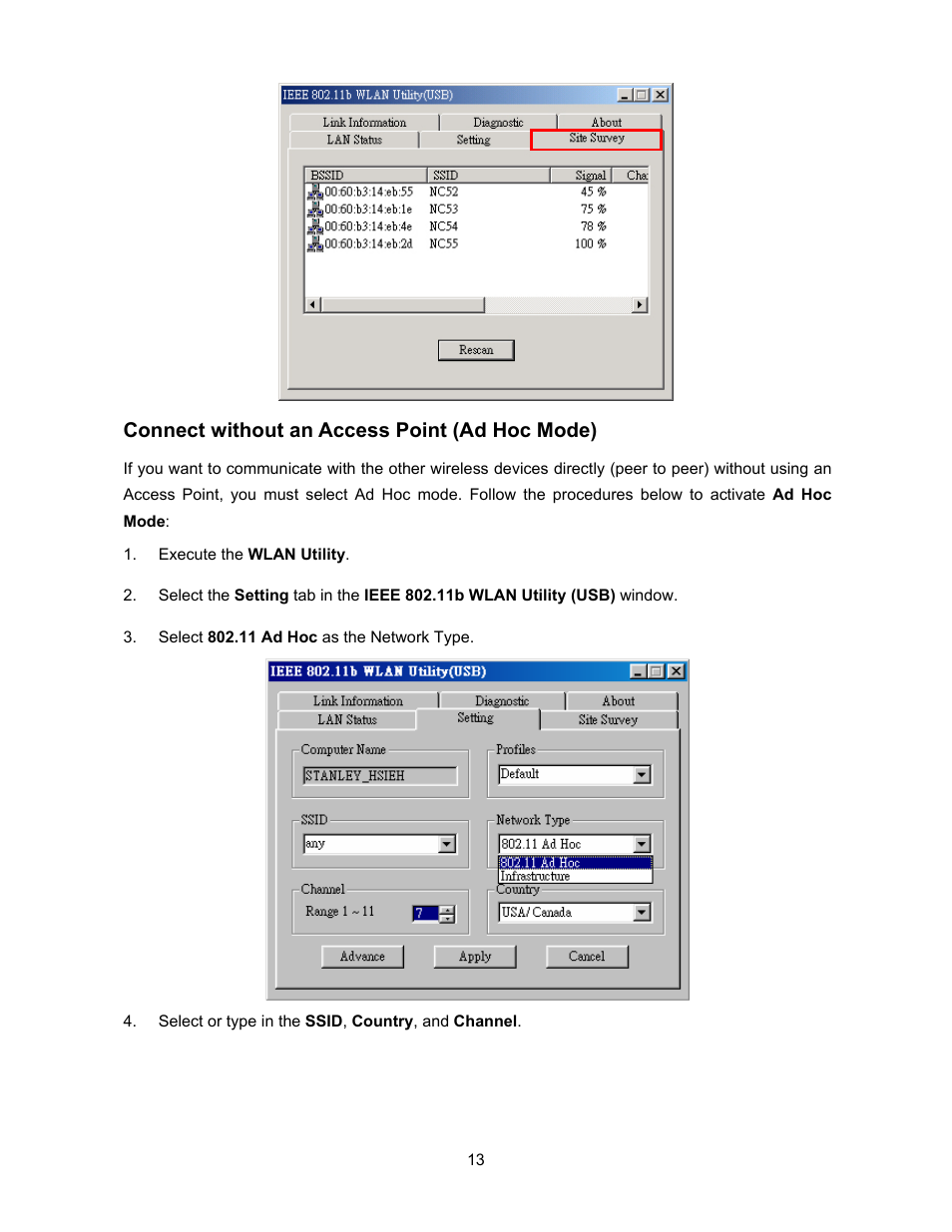 Connect without an access point (ad hoc mode) | Transcend Information 128MB-256MB JetFlash User Manual | Page 15 / 39