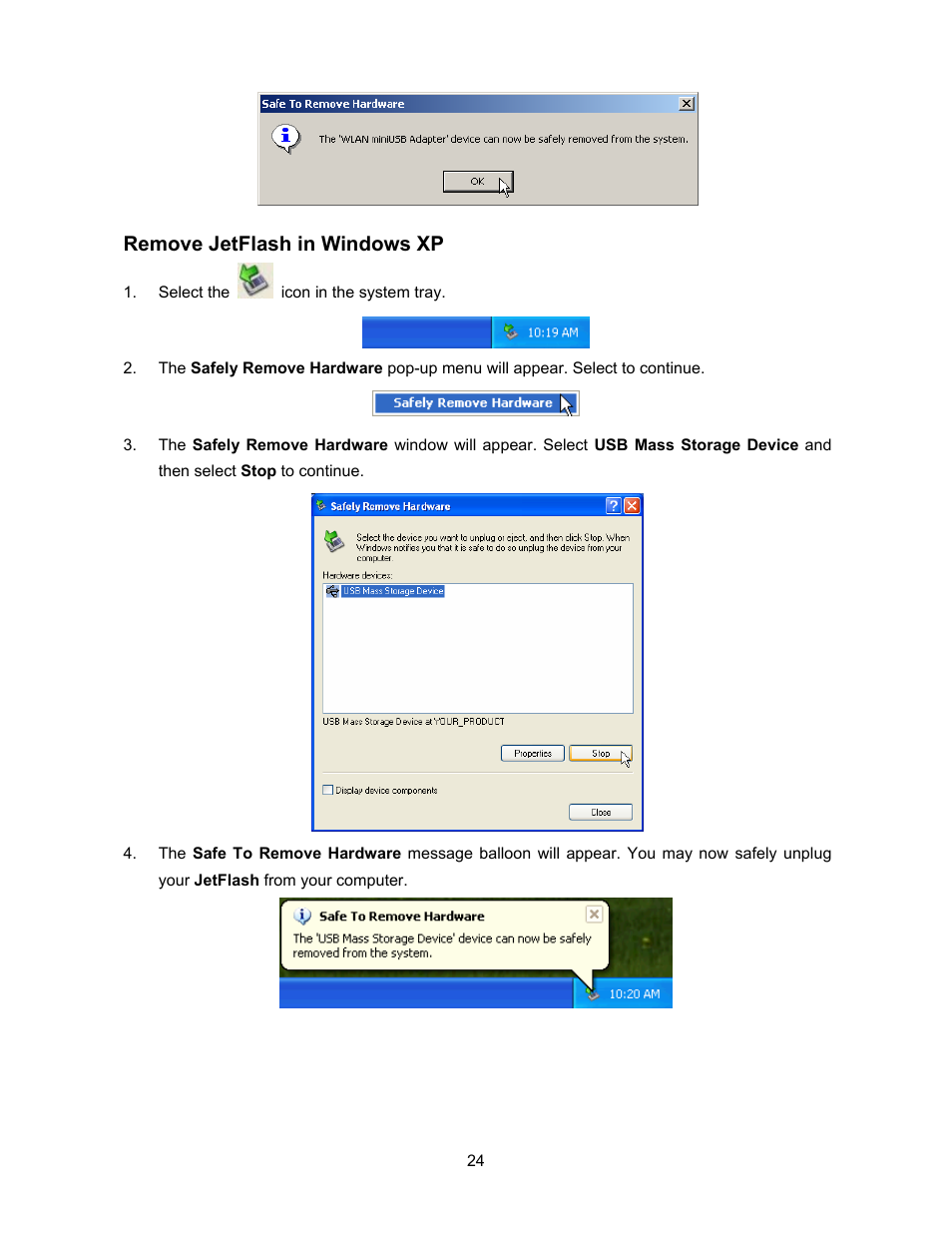 Remove jetflash in windows xp | Transcend Information 128MB-256MB JetFlash User Manual | Page 26 / 39