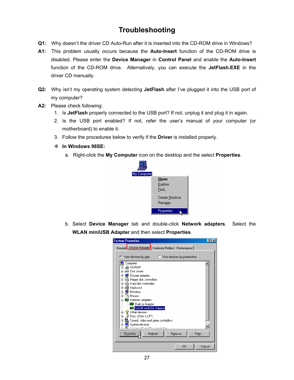 Troubleshooting | Transcend Information 128MB-256MB JetFlash User Manual | Page 29 / 39