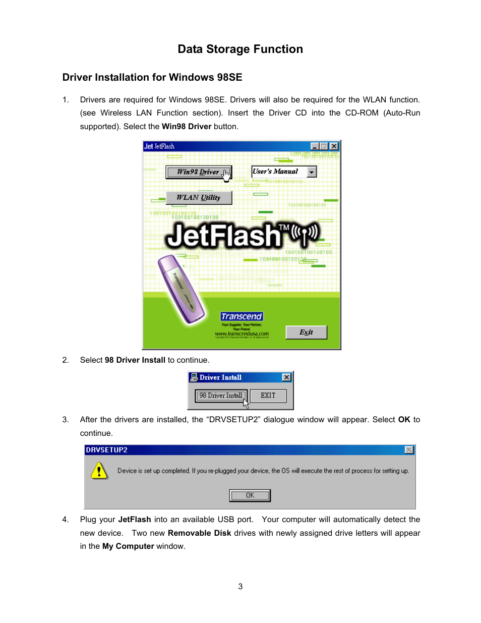 Data storage function | Transcend Information 128MB-256MB JetFlash User Manual | Page 5 / 39