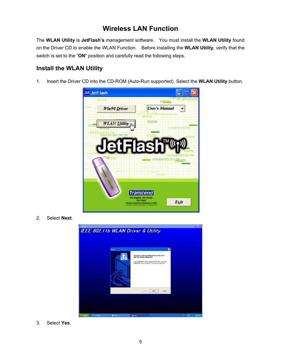 Wireless lan function | Transcend Information 128MB-256MB JetFlash User Manual | Page 7 / 39
