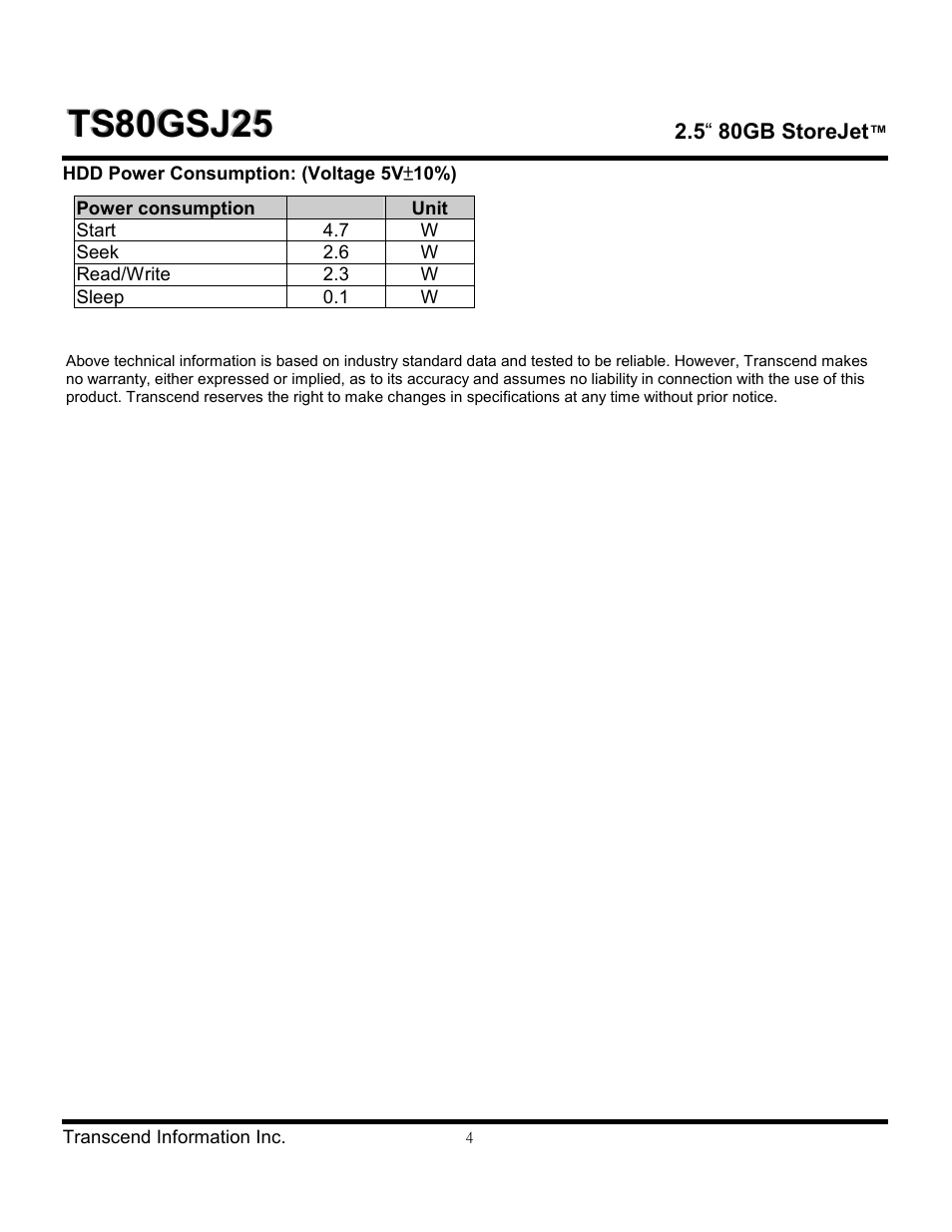 Transcend Information 2.5" 80GB StoreJet TS80GSJ25 User Manual | Page 4 / 4