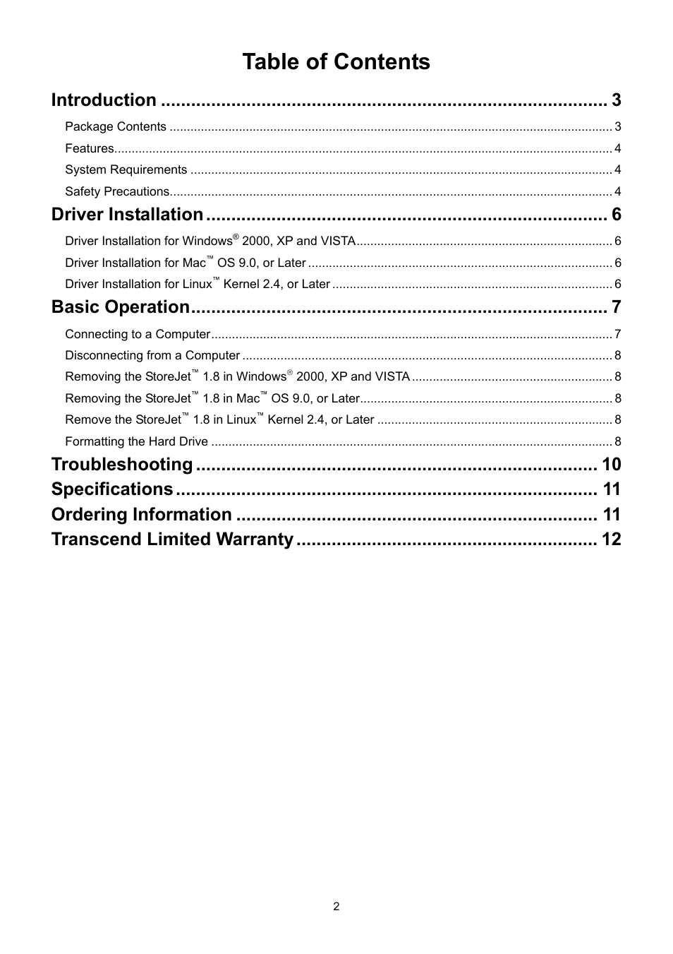 Transcend Information STOREJET 1.8 User Manual | Page 2 / 12
