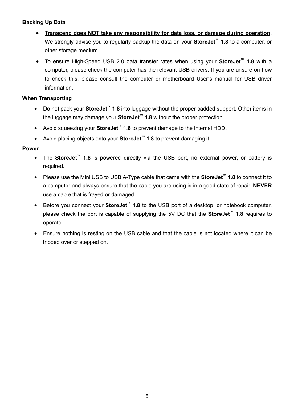 Transcend Information STOREJET 1.8 User Manual | Page 5 / 12