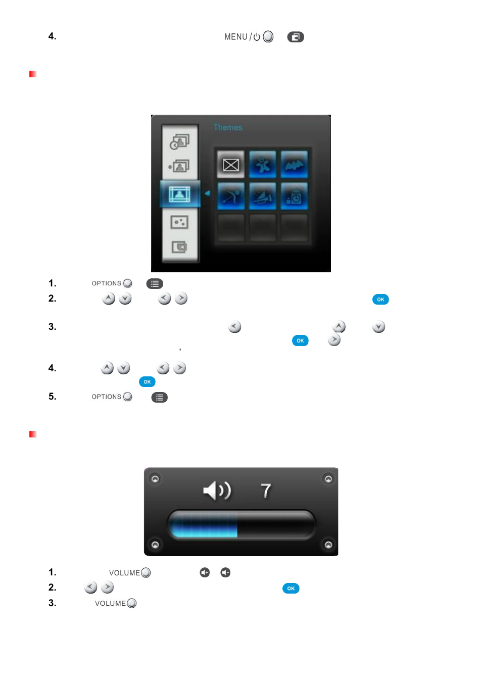 Options menu, Adjusting the volume | Transcend Information PF830 User Manual | Page 10 / 40