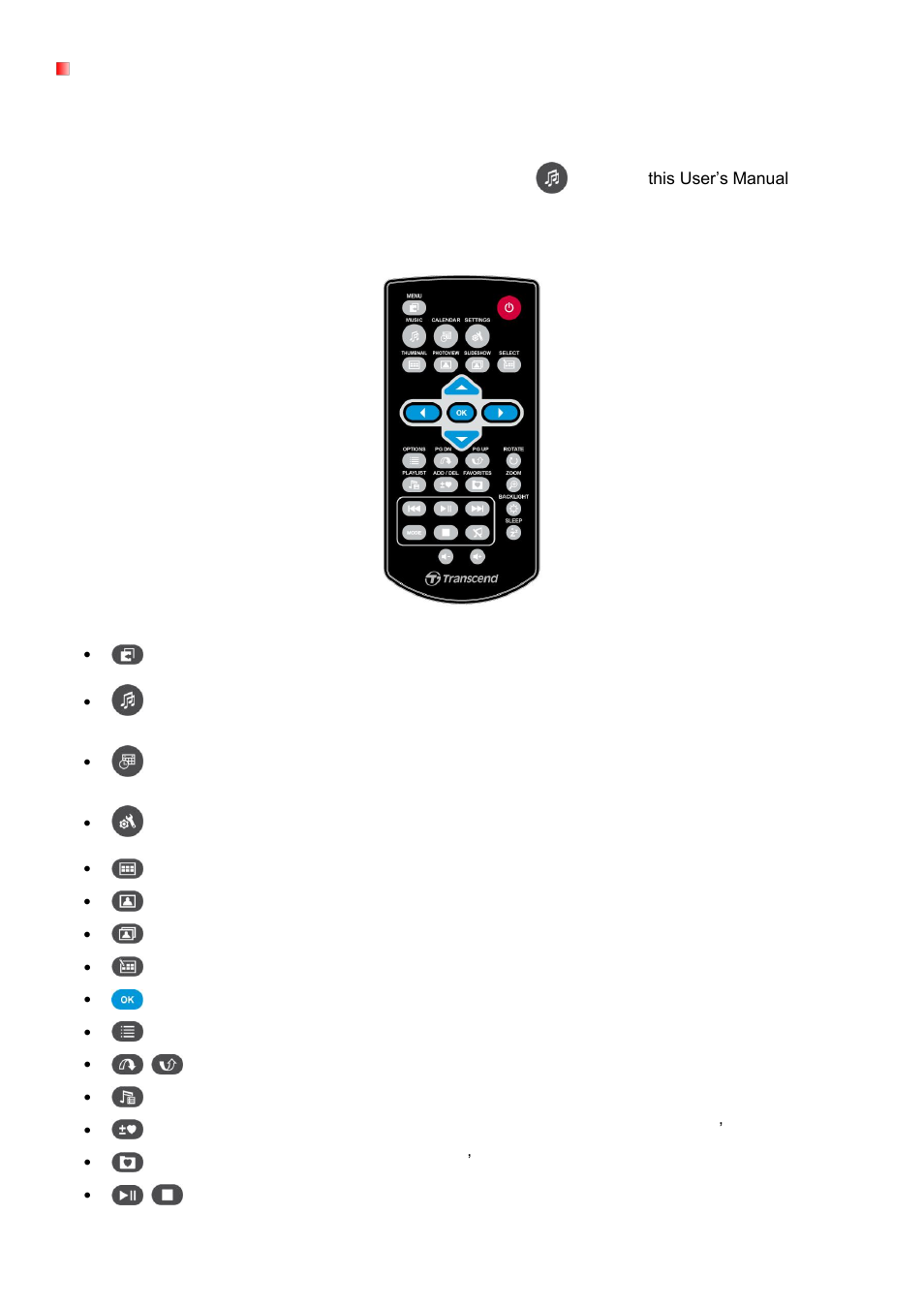 Remote control | Transcend Information PF830 User Manual | Page 11 / 40