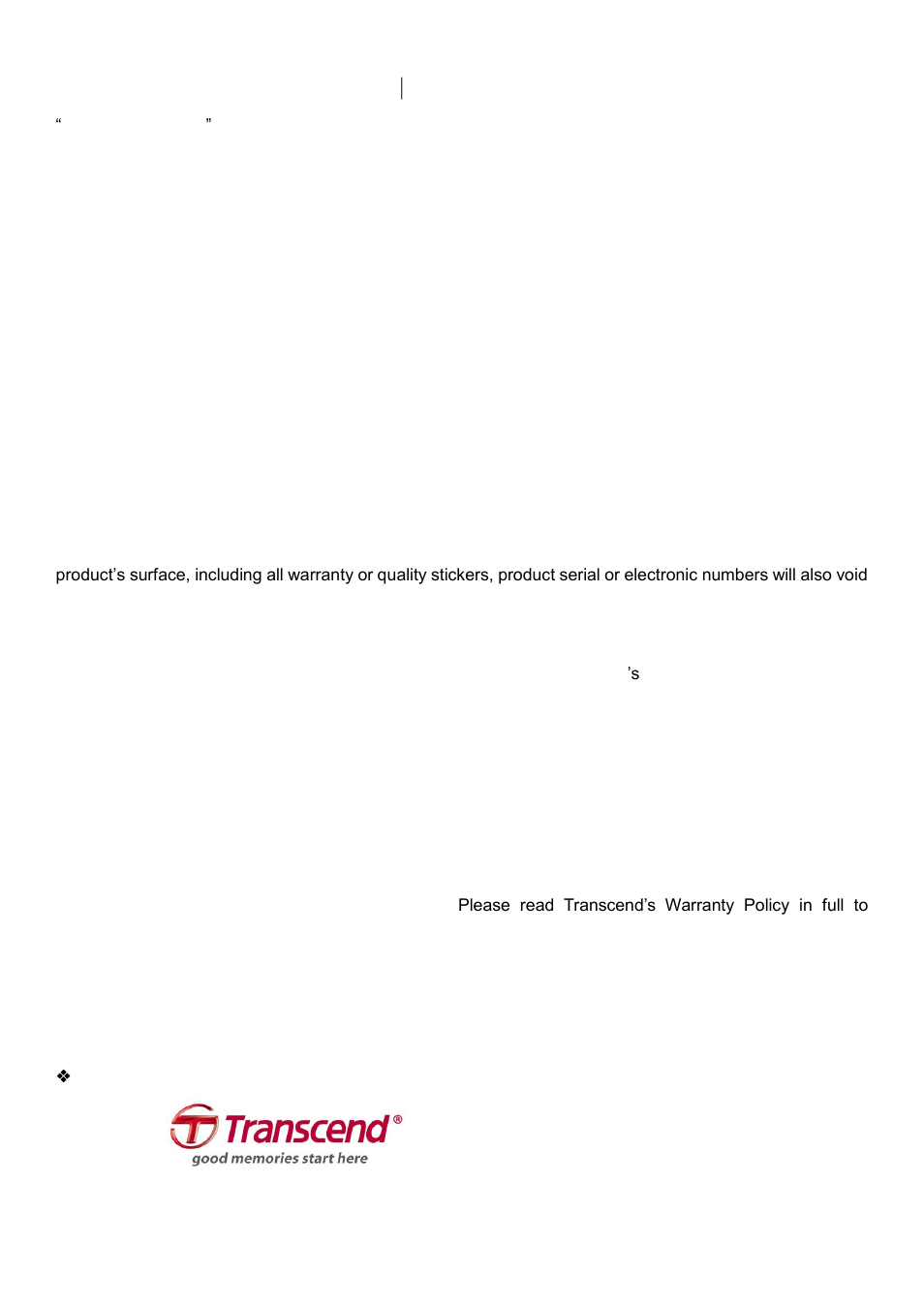 Transcend limited warranty, Transcend information, inc | Transcend Information PF830 User Manual | Page 40 / 40