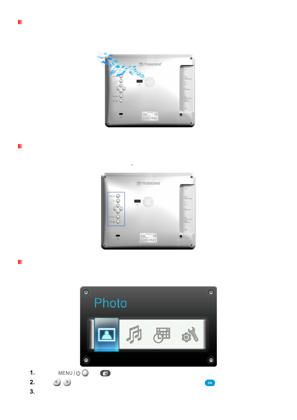 Built-in speaker, Navigation buttons, Quick menu | Transcend Information PF830 User Manual | Page 9 / 40