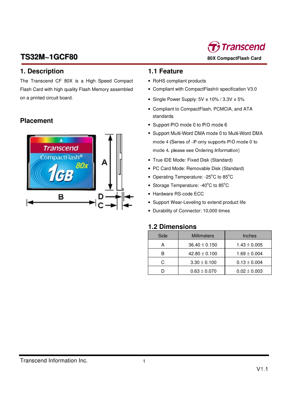 Transcend Information Transcend CF 80X TS32M~1GCF80 User Manual | 82 pages
