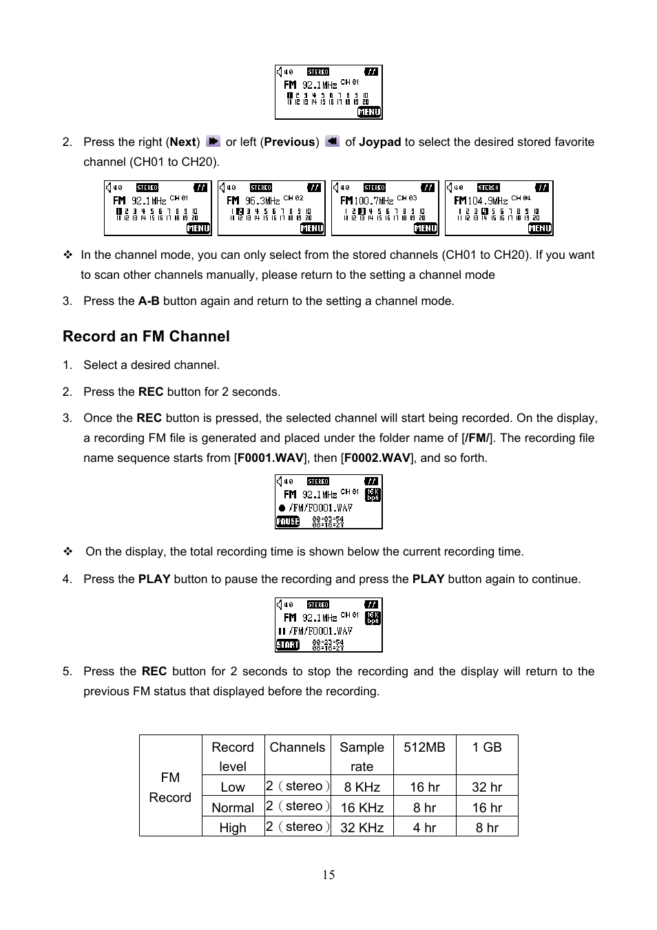 Record an fm channel | Transcend Information T.sonicTM 612 User Manual | Page 18 / 39