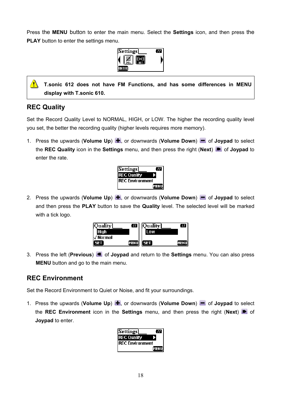 Rec quality rec environment, Rec quality, Rec environment | Transcend Information T.sonicTM 612 User Manual | Page 21 / 39