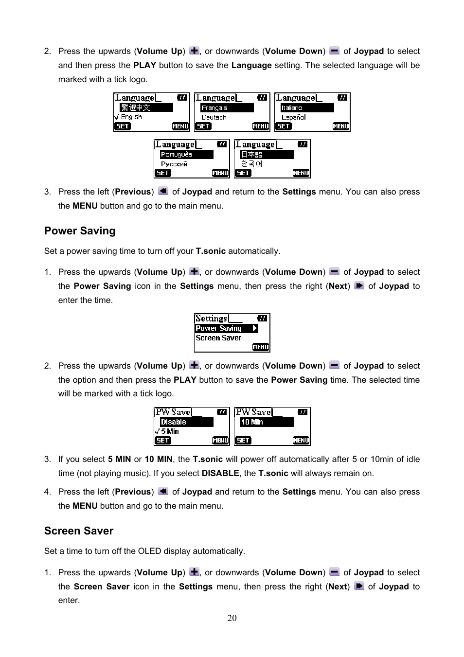 Power saving screen saver, Power saving, Screen saver | Transcend Information T.sonicTM 612 User Manual | Page 23 / 39