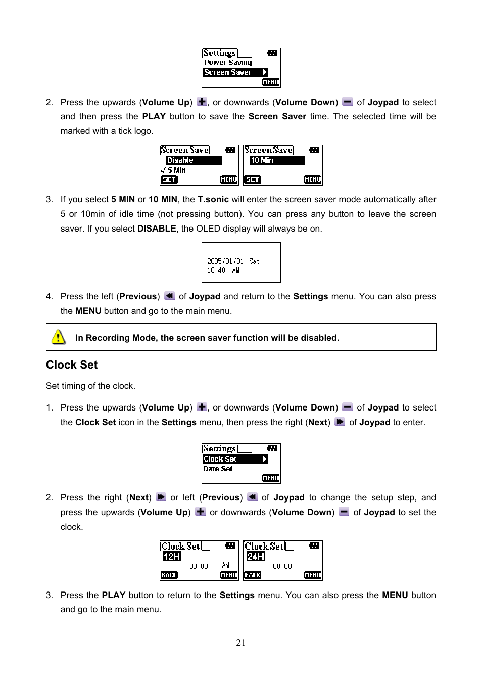 Clock set | Transcend Information T.sonicTM 612 User Manual | Page 24 / 39