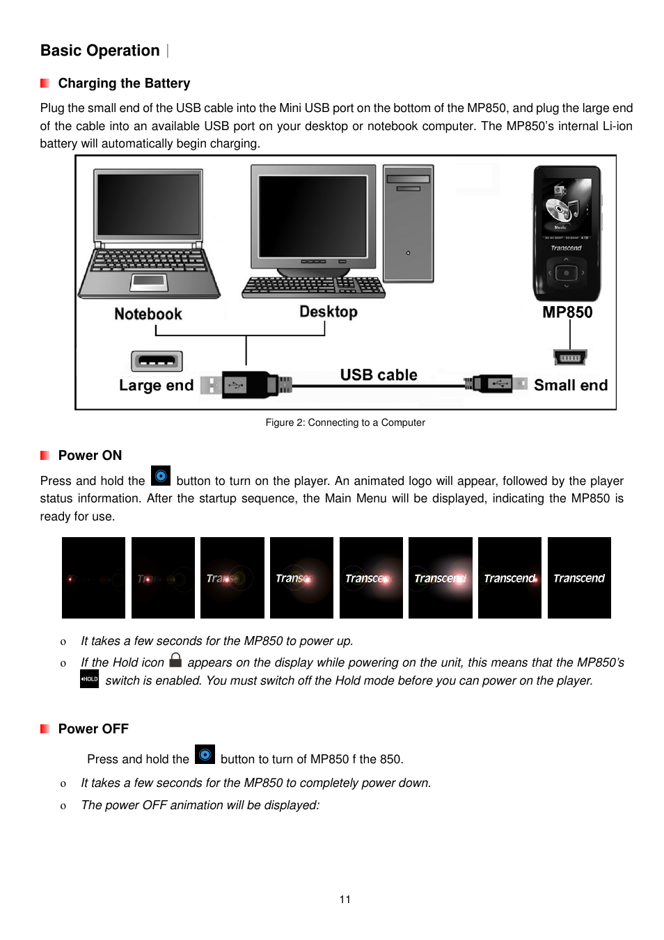 Basic operation | Transcend Information MP850 User Manual | Page 11 / 57