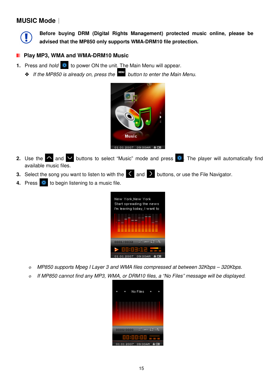 Music mode | Transcend Information MP850 User Manual | Page 15 / 57