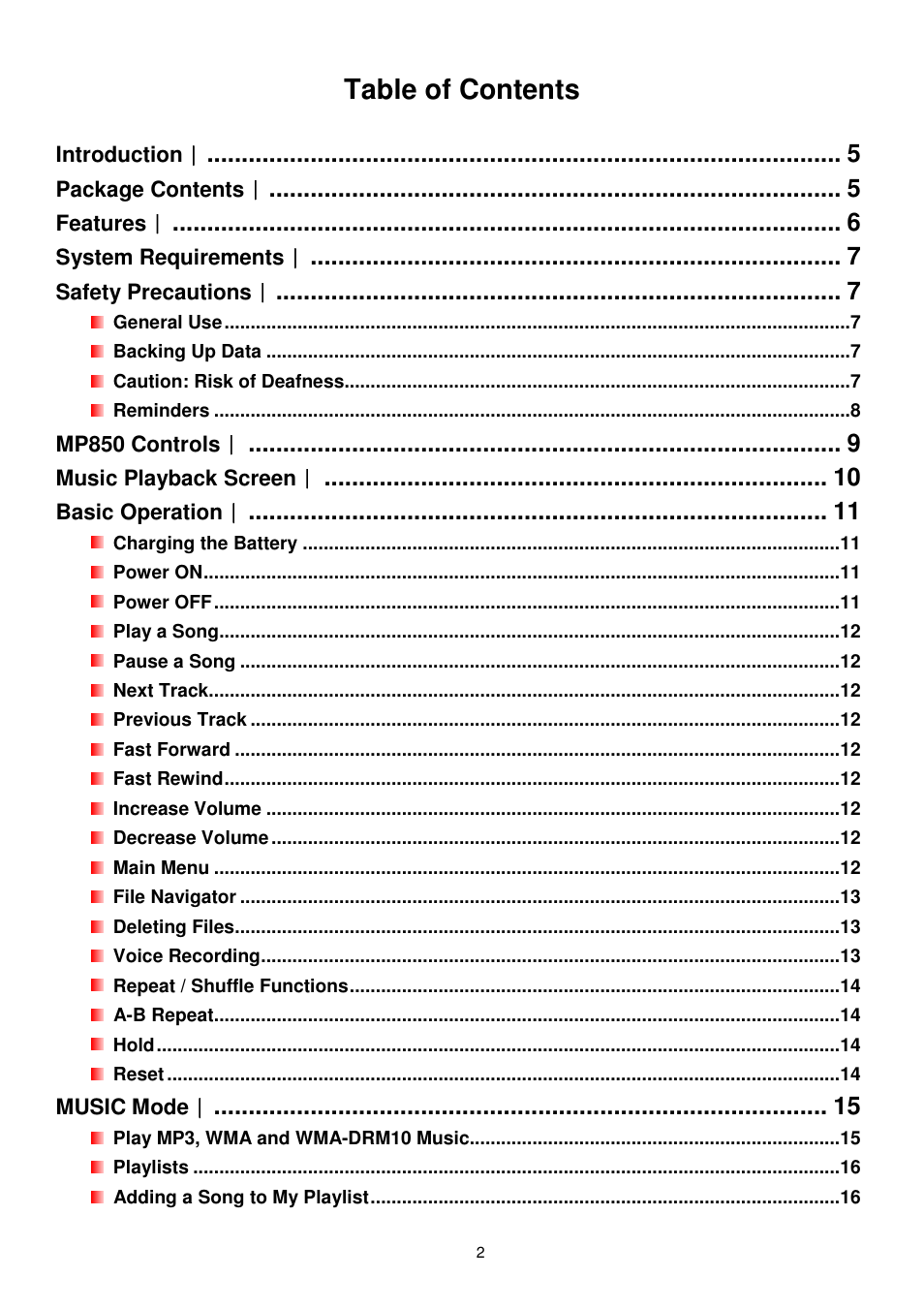 Transcend Information MP850 User Manual | Page 2 / 57