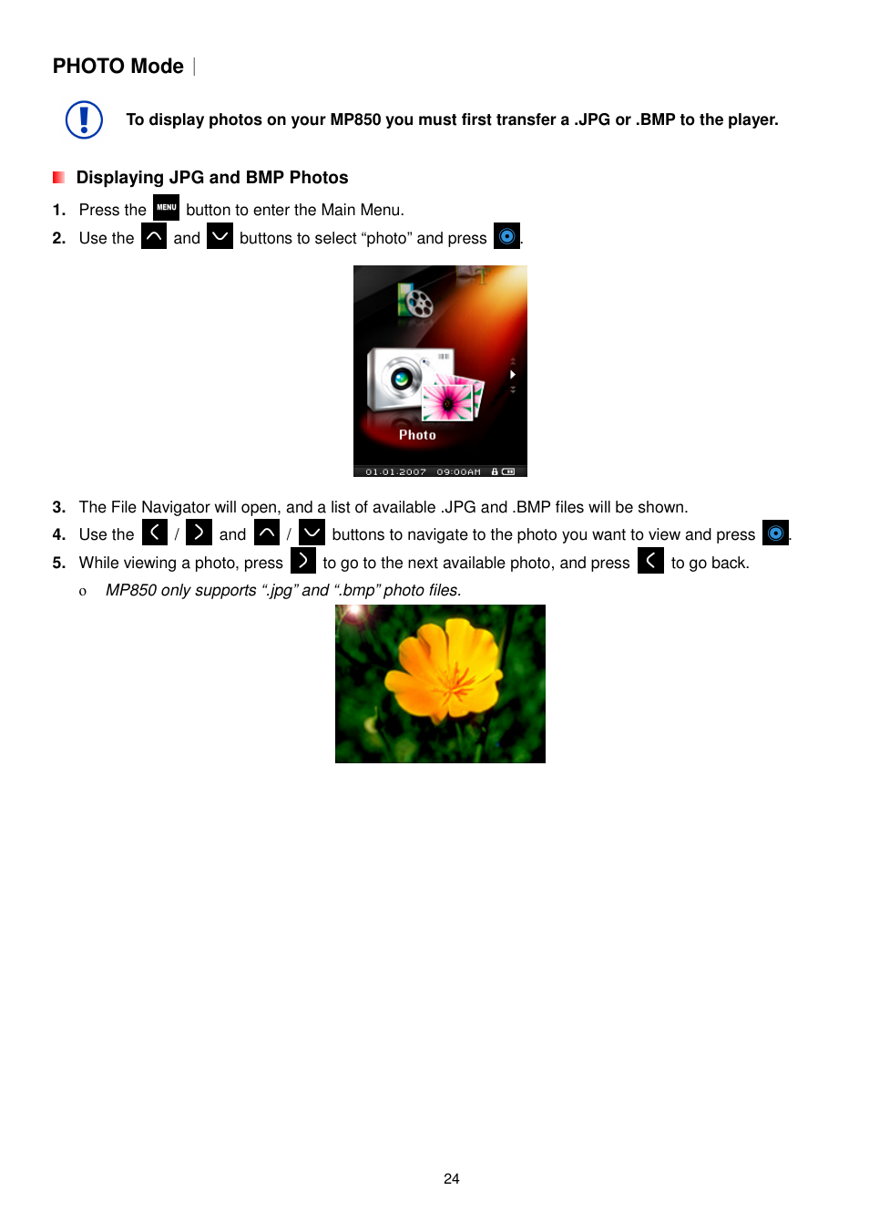 Photo mode | Transcend Information MP850 User Manual | Page 24 / 57