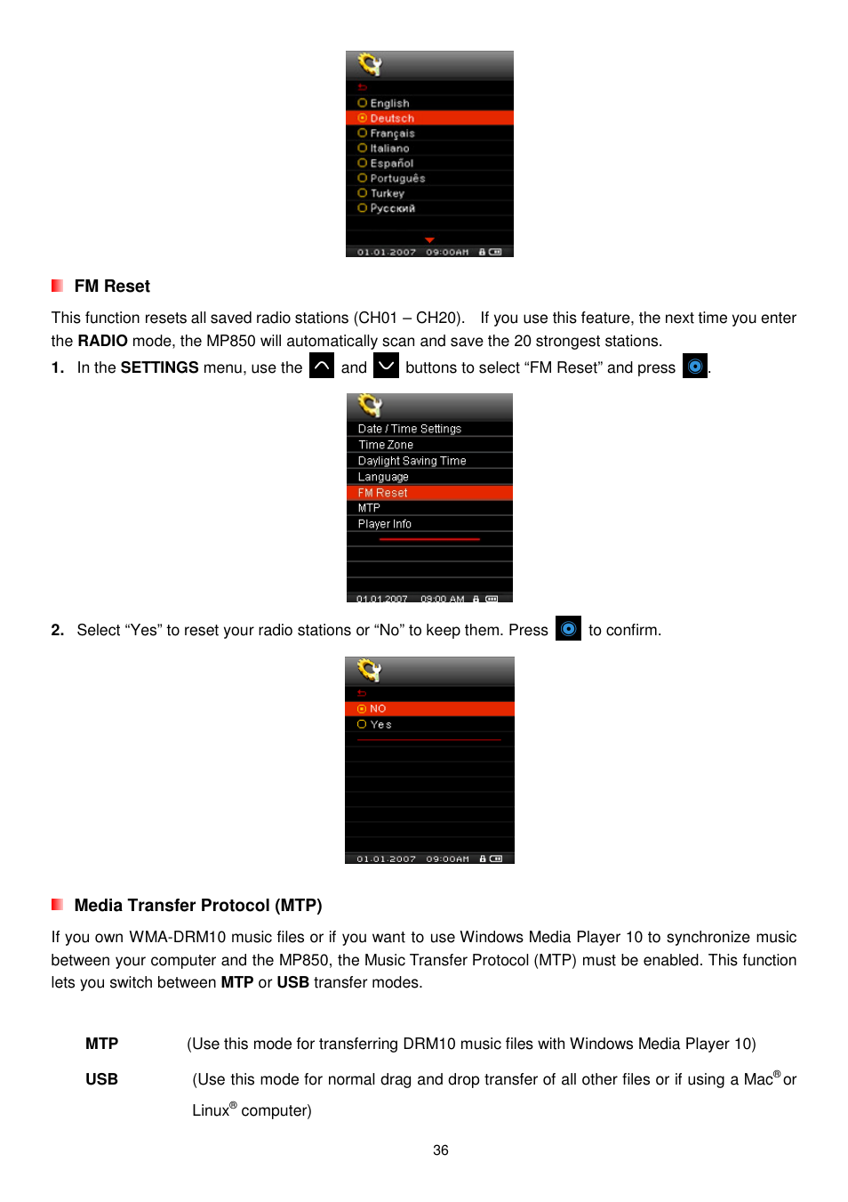 Transcend Information MP850 User Manual | Page 36 / 57