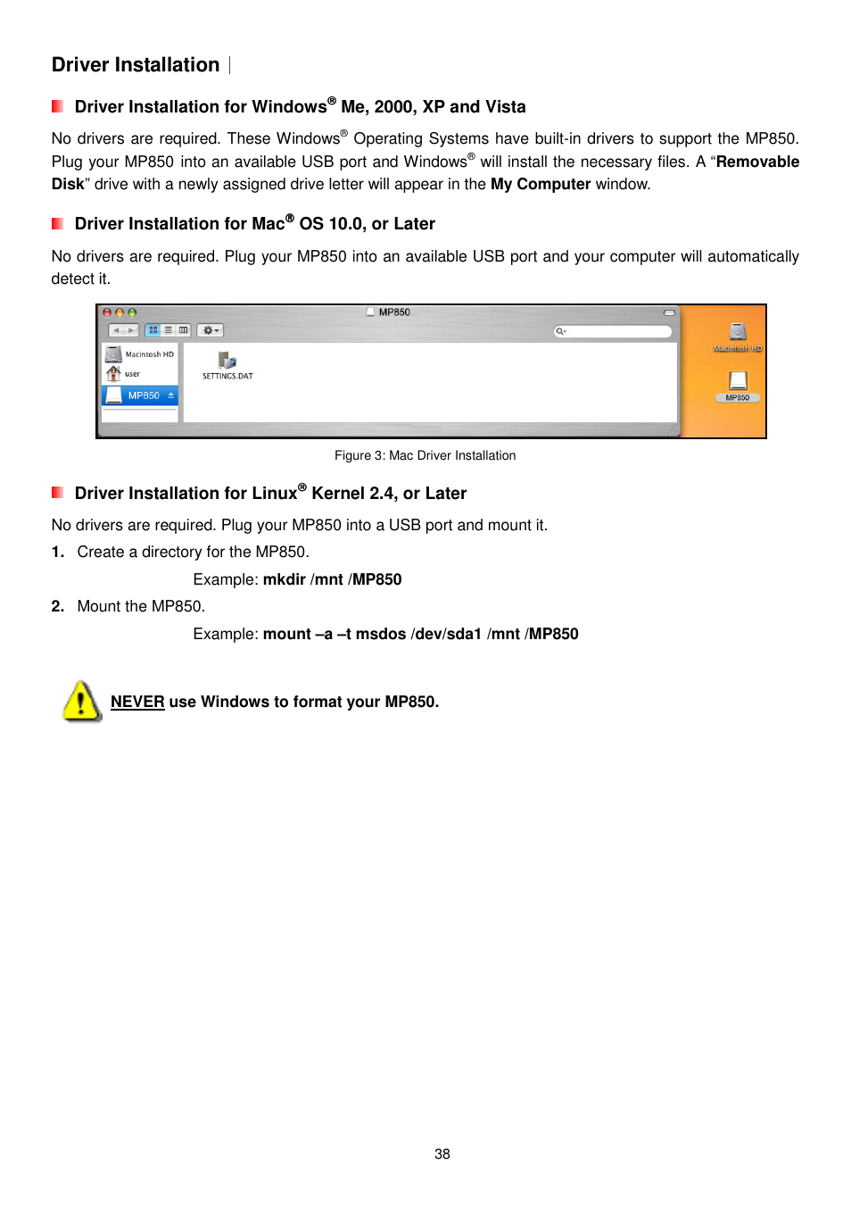 Driver installation | Transcend Information MP850 User Manual | Page 38 / 57