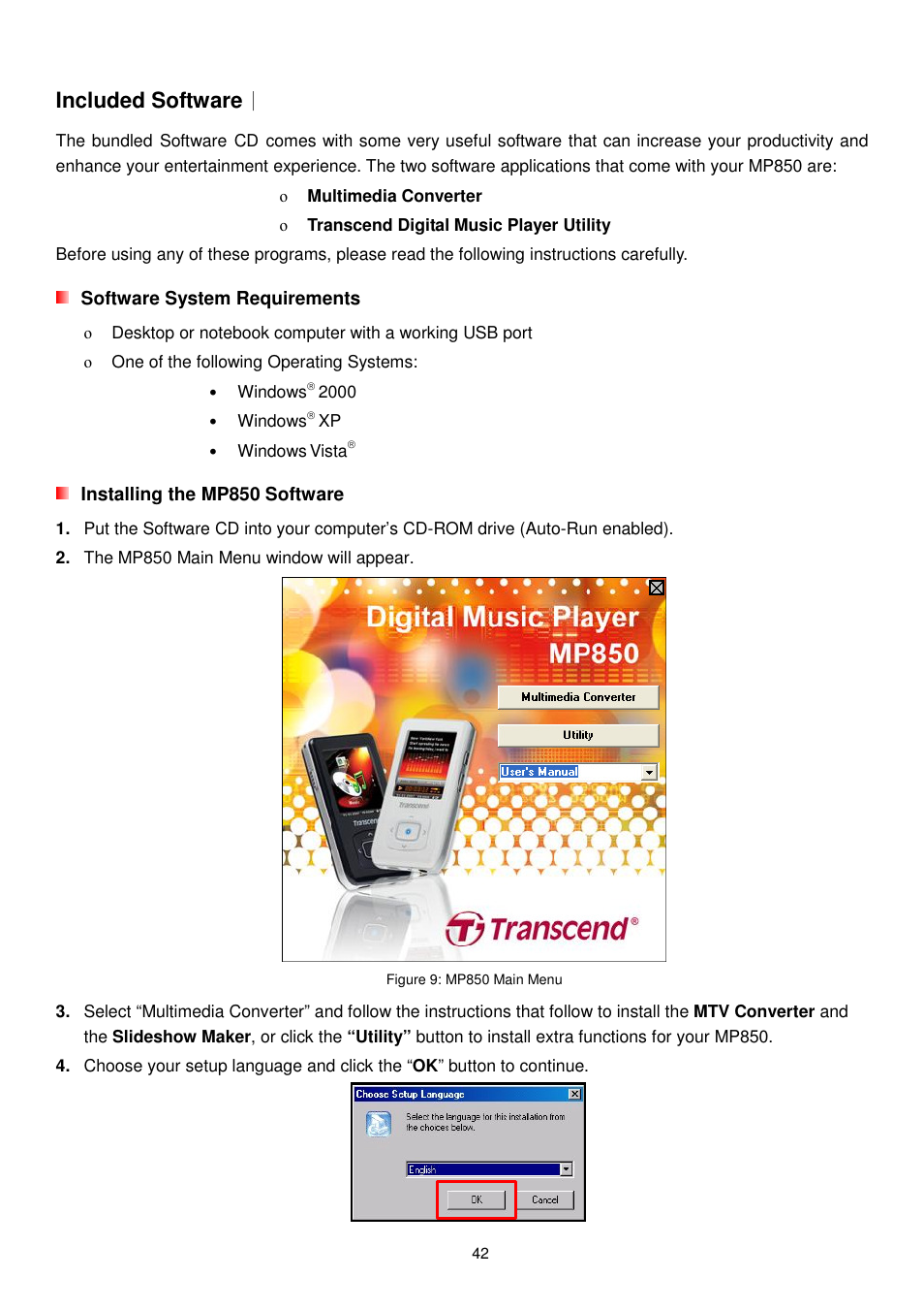 Included software | Transcend Information MP850 User Manual | Page 42 / 57