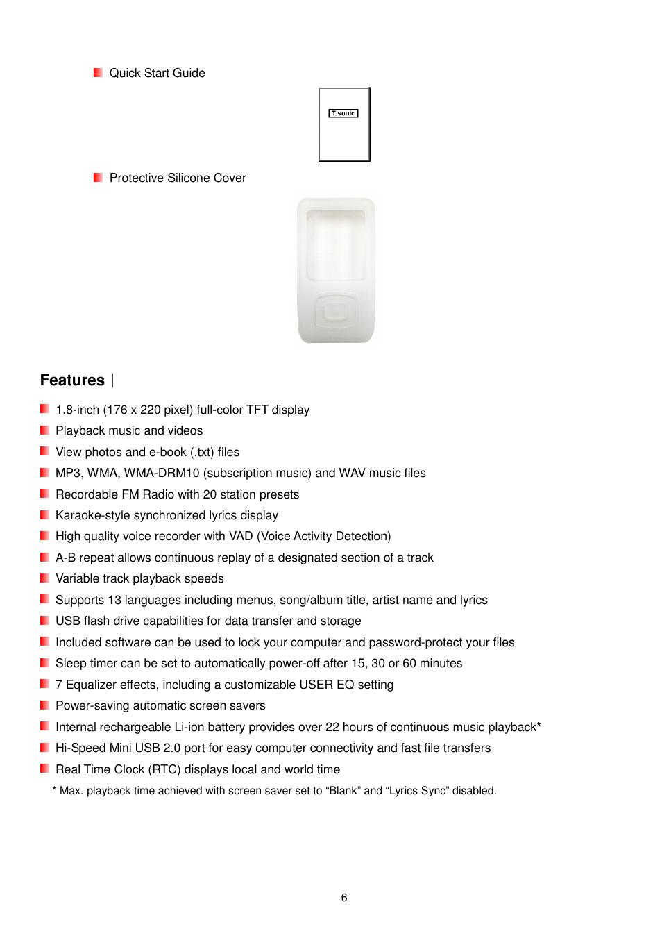 Features | Transcend Information MP850 User Manual | Page 6 / 57