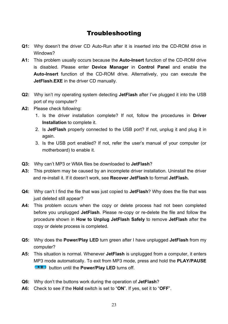 Troubleshooting | Transcend Information USB JetFlash User Manual | Page 26 / 30