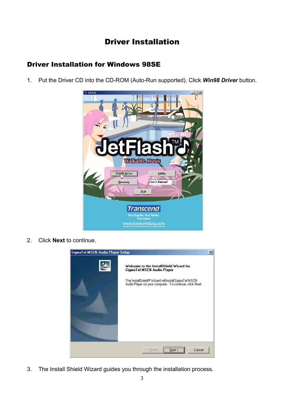 Driver installation | Transcend Information USB JetFlash User Manual | Page 6 / 30