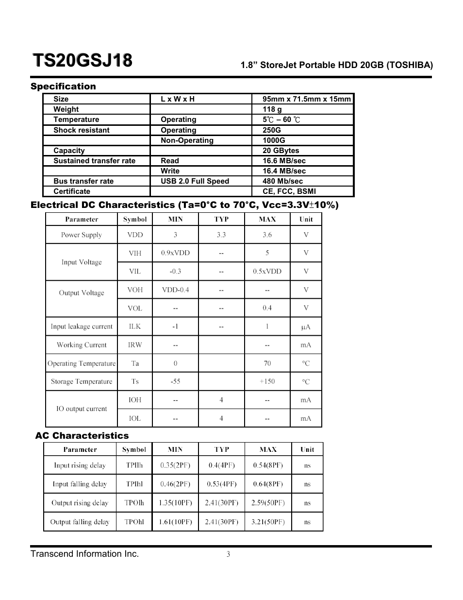Transcend Information 1.8" StoreJet Portable HDD 20GB (TOSHIBA) TS20GSJ18 User Manual | Page 3 / 6