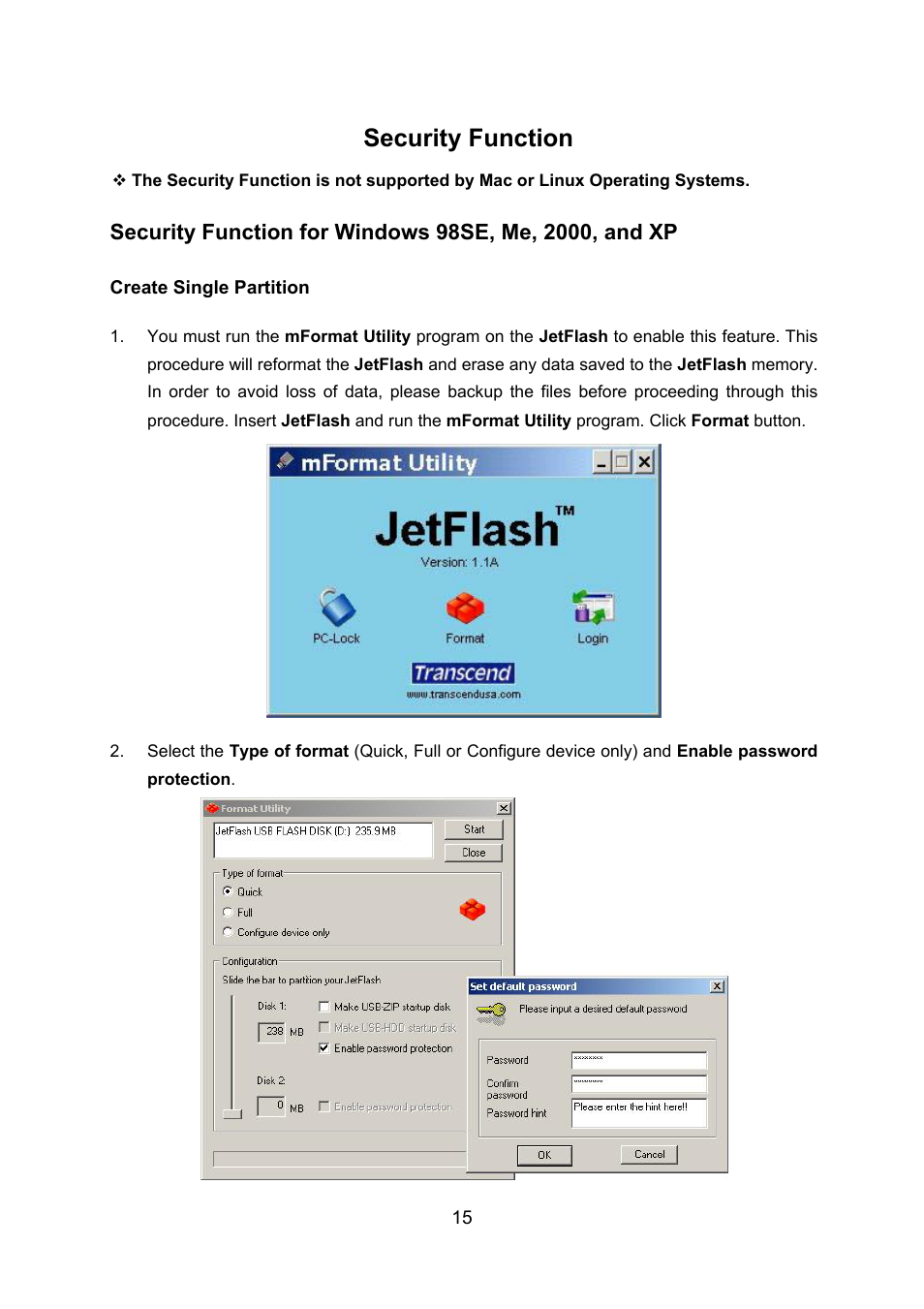 Security function | Transcend Information TS128M~8GJF2A User Manual | Page 17 / 25