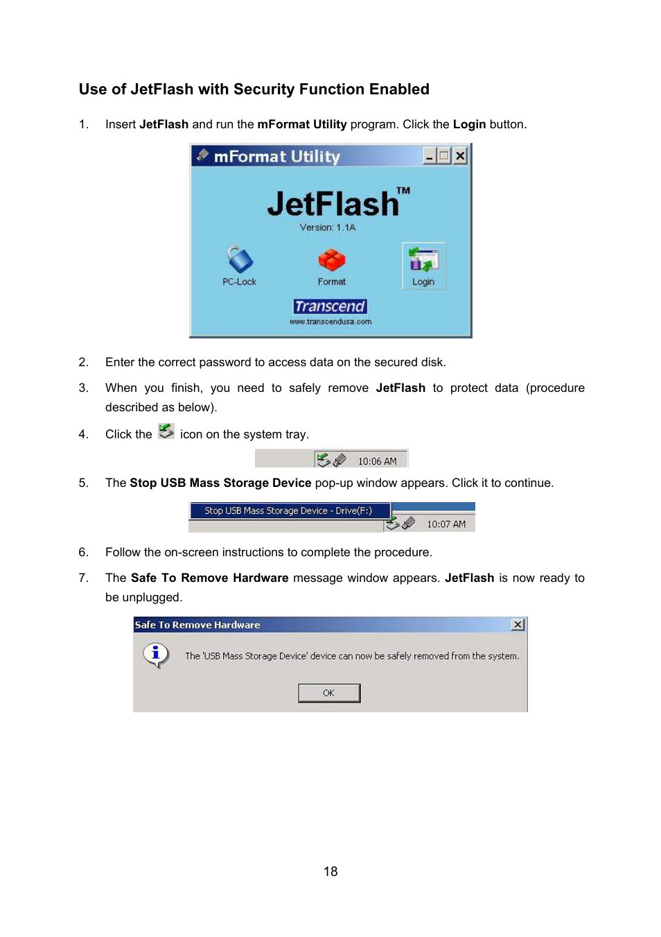 Use of jetflash with security function enabled | Transcend Information TS128M~8GJF2A User Manual | Page 20 / 25