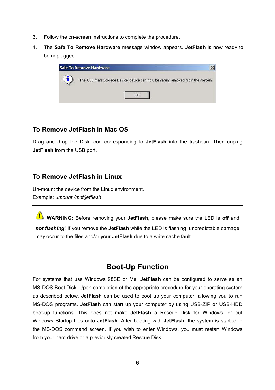 Boot-up function | Transcend Information TS128M~8GJF2A User Manual | Page 8 / 25